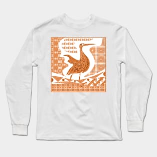 orange agami heron garza in ecopop talavera azulejo pattern in pop wallpaper Long Sleeve T-Shirt